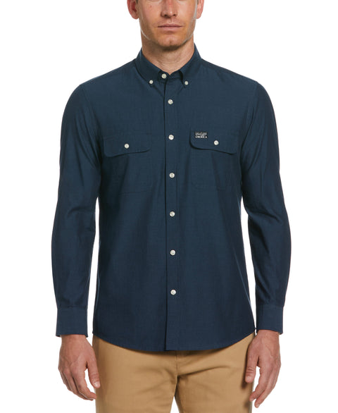 Long Sleeve Washed Oxford Shirt (Captains Blue) 