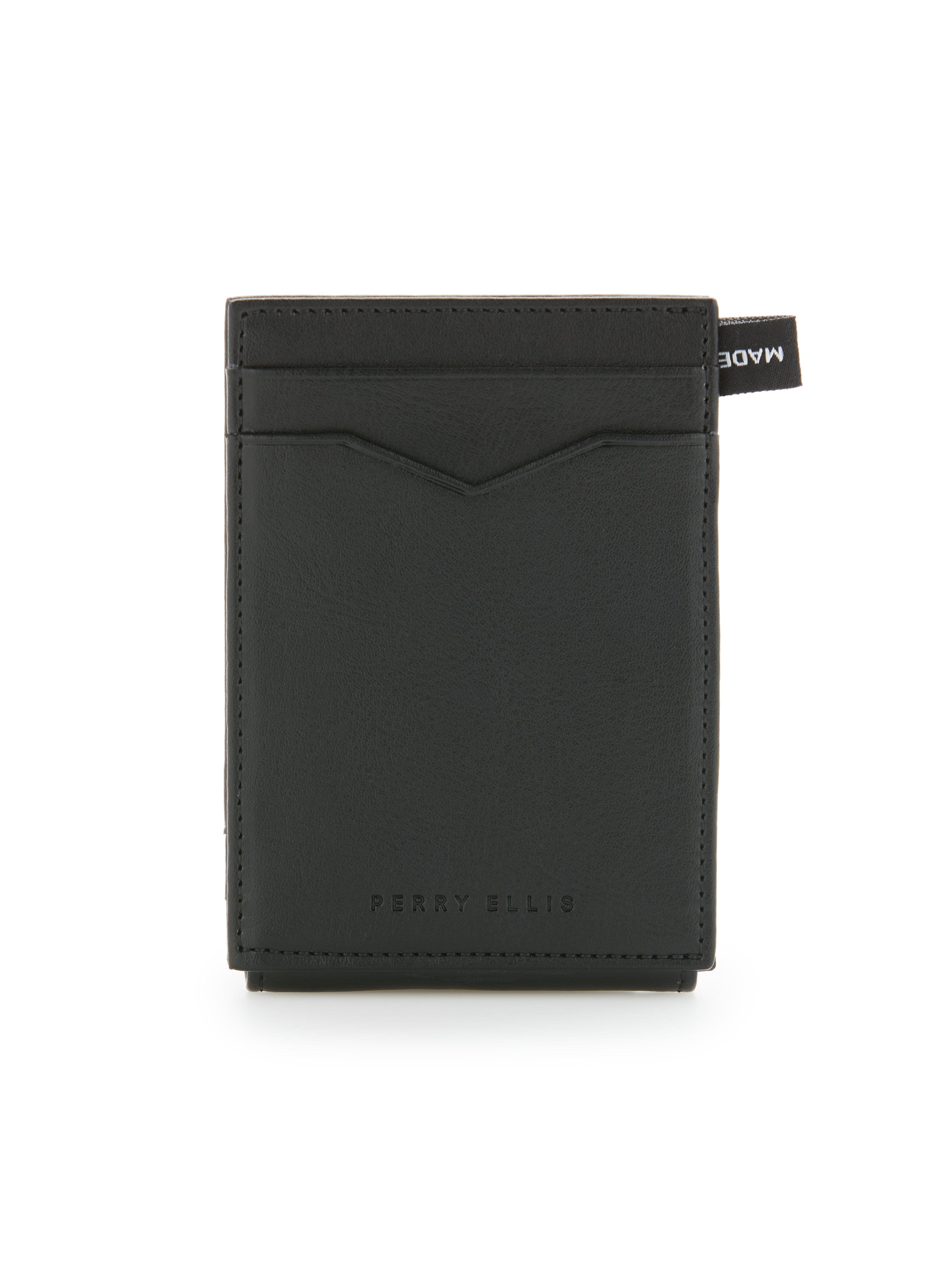 Perry Ellis Men's Leather Magnetic Card Case Wallet in Black, 100% Leather, Regular Perry Ellis Men's Leather Magnetic Card Case Wallet in Black, 100% Leather, Regular