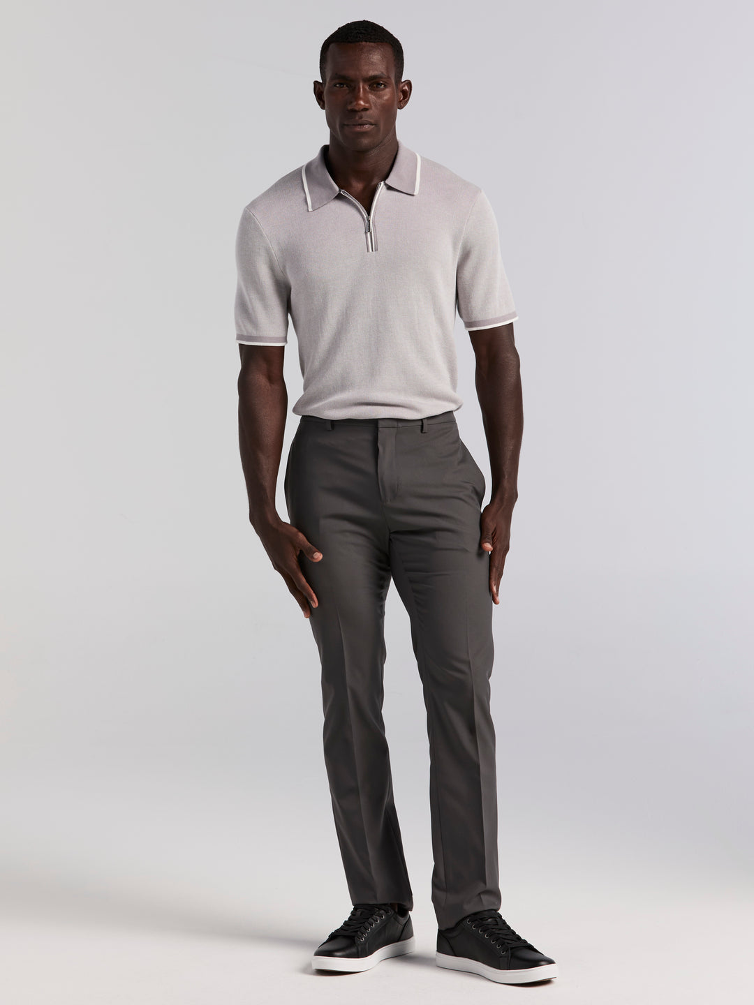 Slim Fit Solid Flat Front Pant (Asphalt)