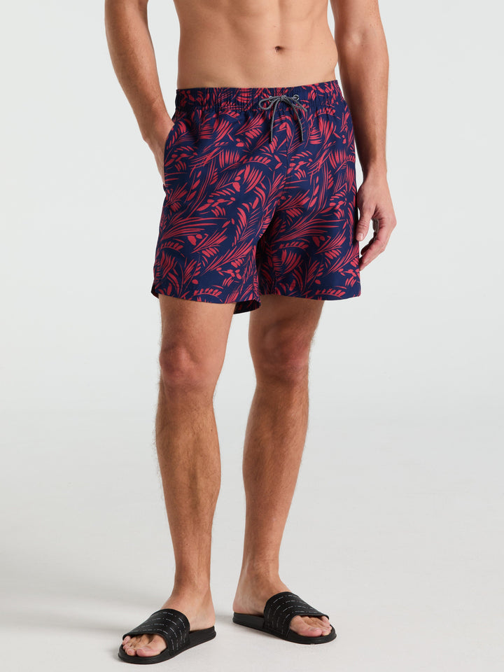 7" Leaf Print Swim Short (Blue Depths)