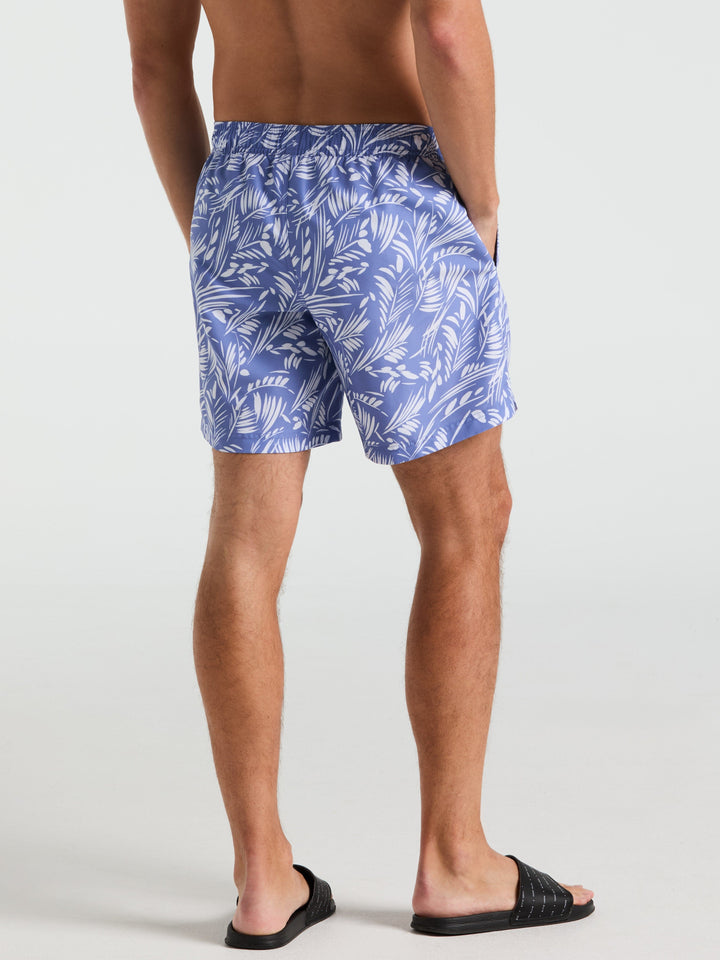 7" Leaf Print Swim Short (Bleached Denim)