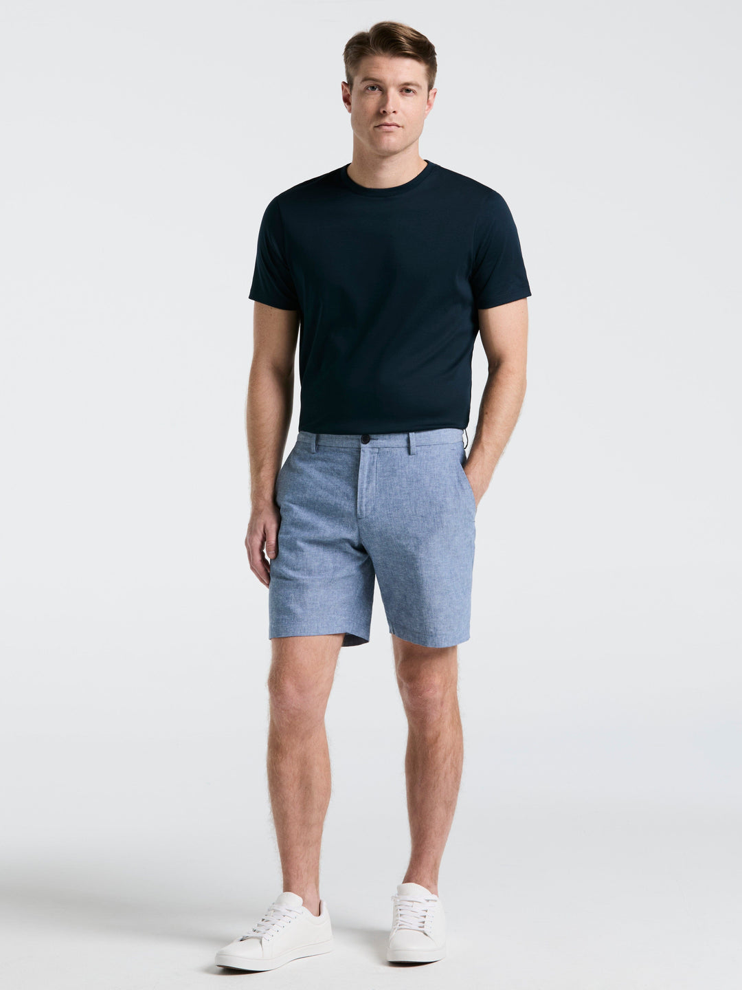 8" Flat Front Linen Cotton Short (Bay Blue)