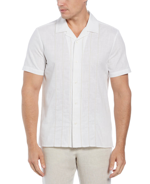 Short Sleeve Chain Stitch Cotton Shirt (Bright White) 