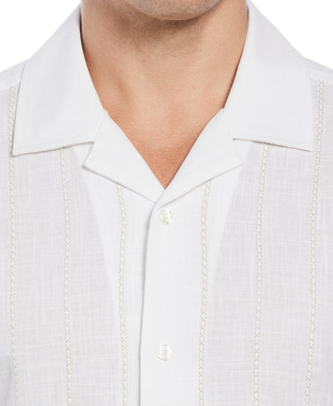 Short Sleeve Chain Stitch Cotton Shirt (Bright White) 