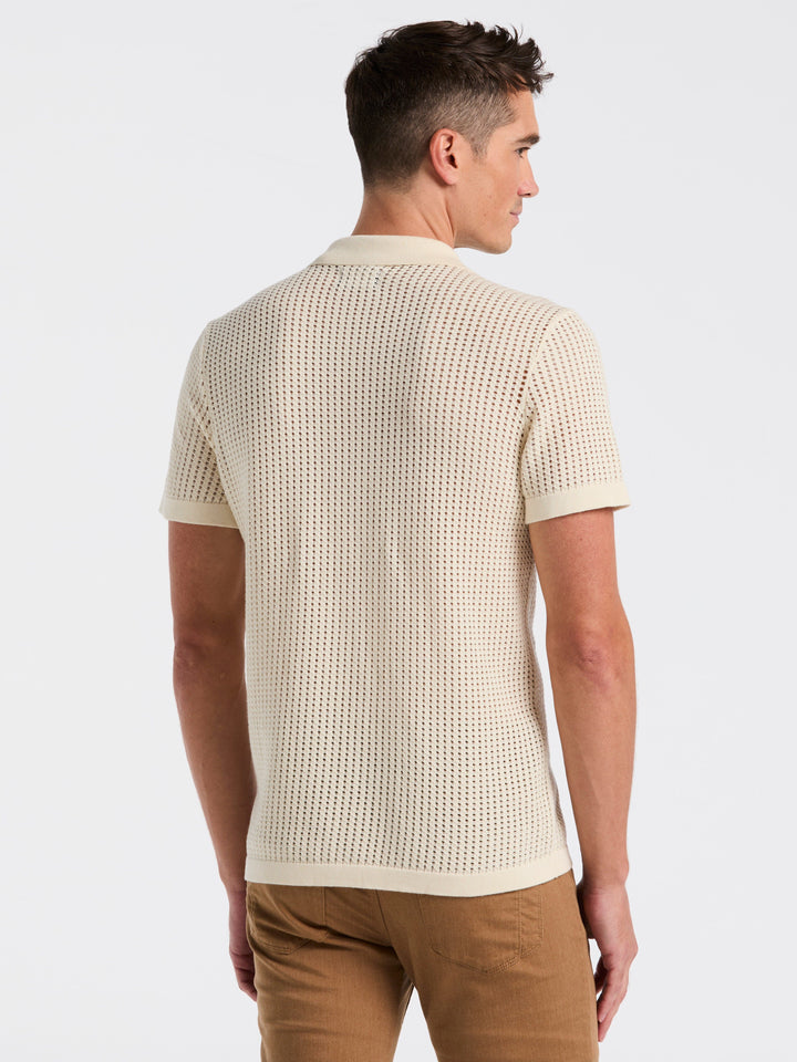 Cotton Jacquard Open Stitch Button Front Sweater (Birch)