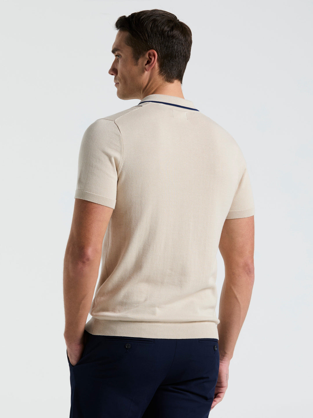 Cotton Mesh Vertical Stripe Print Button Polo (Moonstruck)