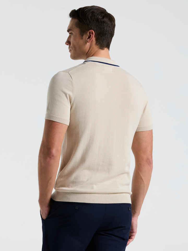 Cotton Mesh Vertical Stripe Print Button Polo (Moonstruck)