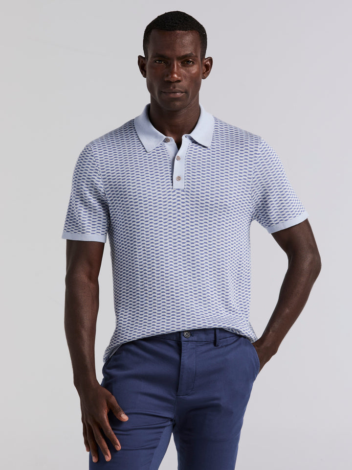 Cotton Modal Geo Polo Sweater (Kentucky Blue)