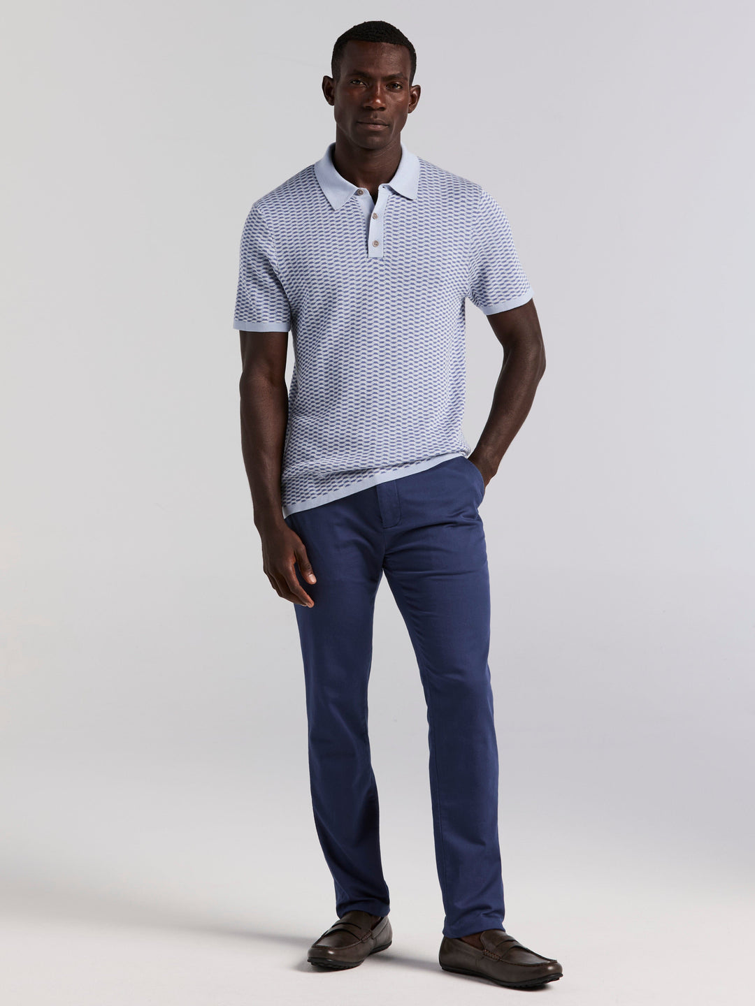 Cotton Modal Geo Polo Sweater (Kentucky Blue)