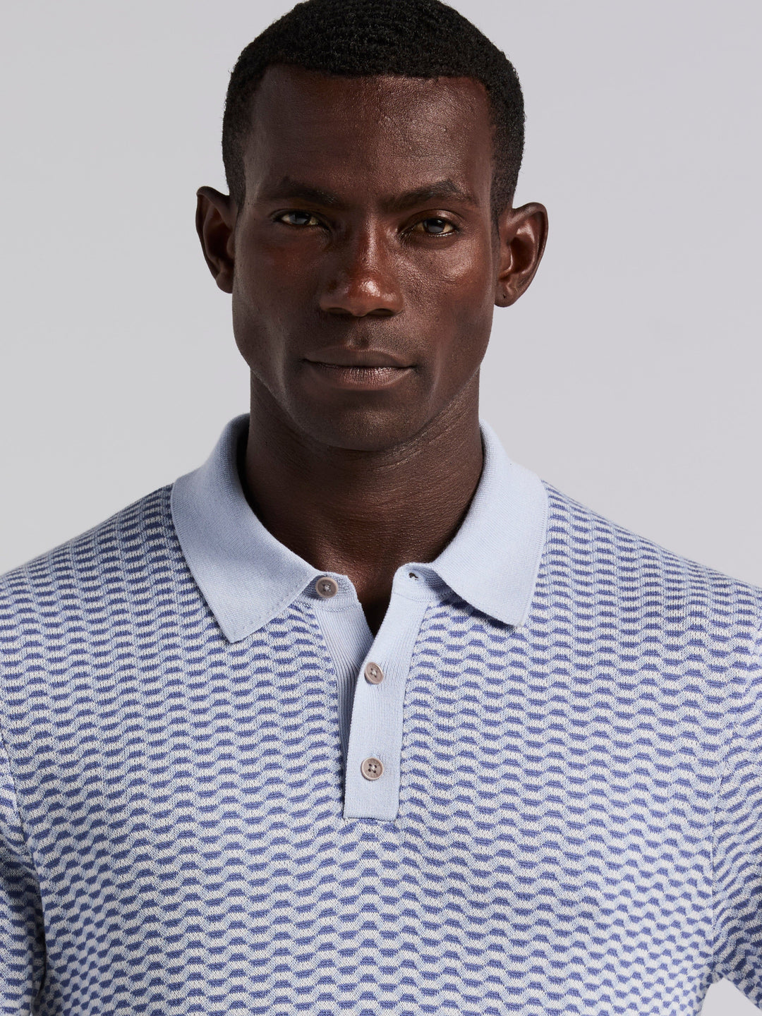 Cotton Modal Geo Polo Sweater (Kentucky Blue)