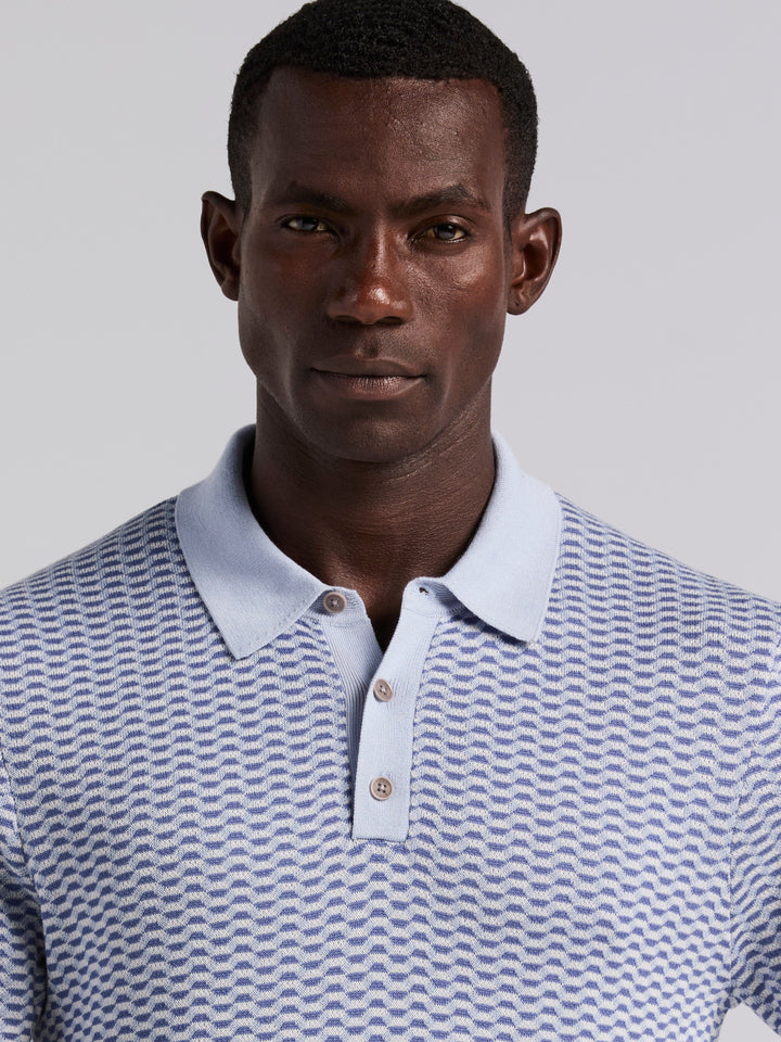 Cotton Modal Geo Polo Sweater (Kentucky Blue)