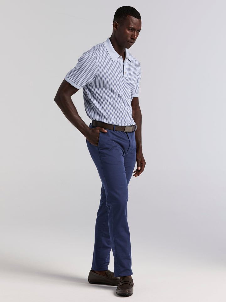 Cotton Modal Geo Polo Sweater (Kentucky Blue)