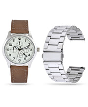 Interchangeable Strap Watch Gift Set (Brown/Silver) 