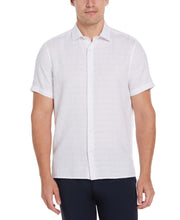 Linen Blend Plaid Print Shirt (Bright White) 