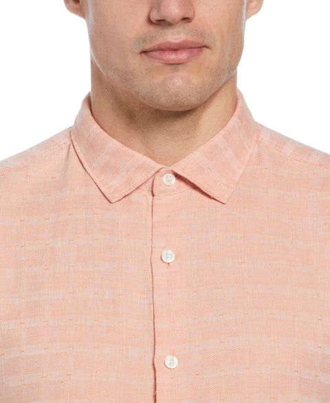 Linen Blend Plaid Print Shirt (Brandied Melon) 