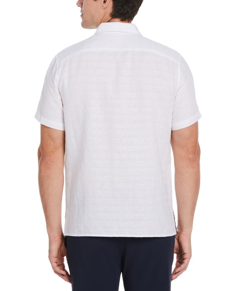Linen Blend Plaid Print Shirt (Bright White) 