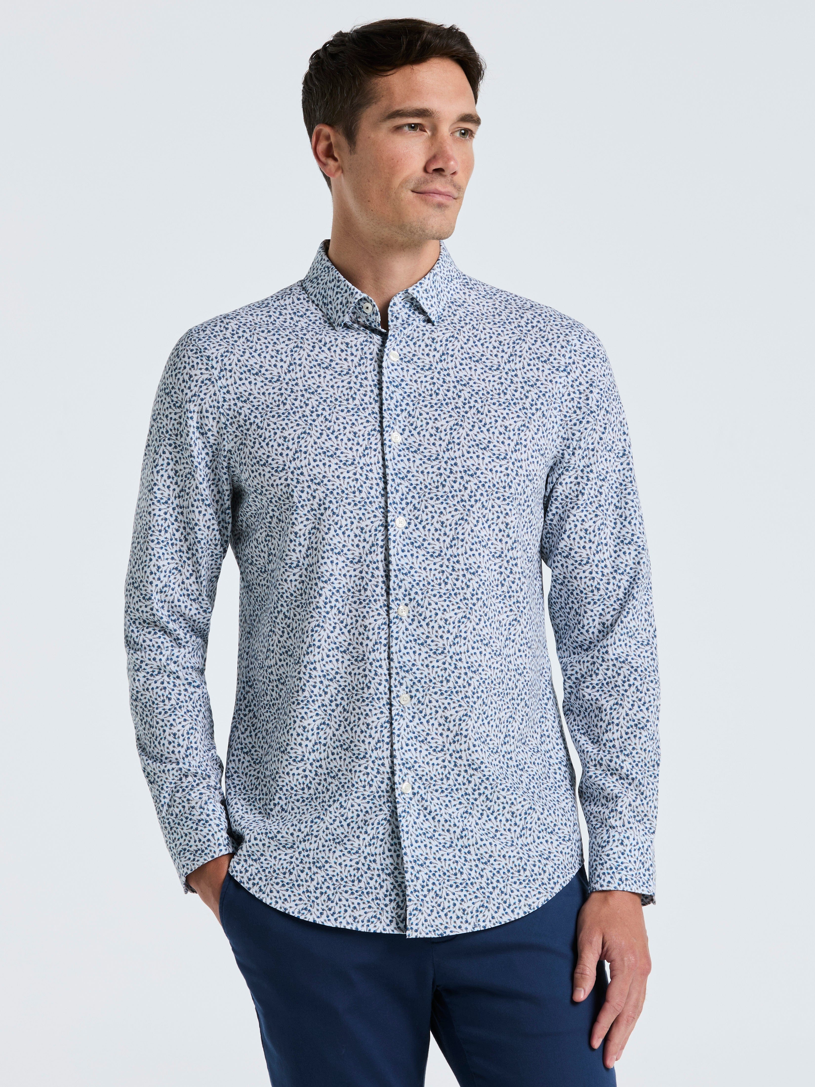Perry Ellis Men's Micro Floral Print Slim Fit Shirt in Bright White, Size Medium, Polyester/Elastane