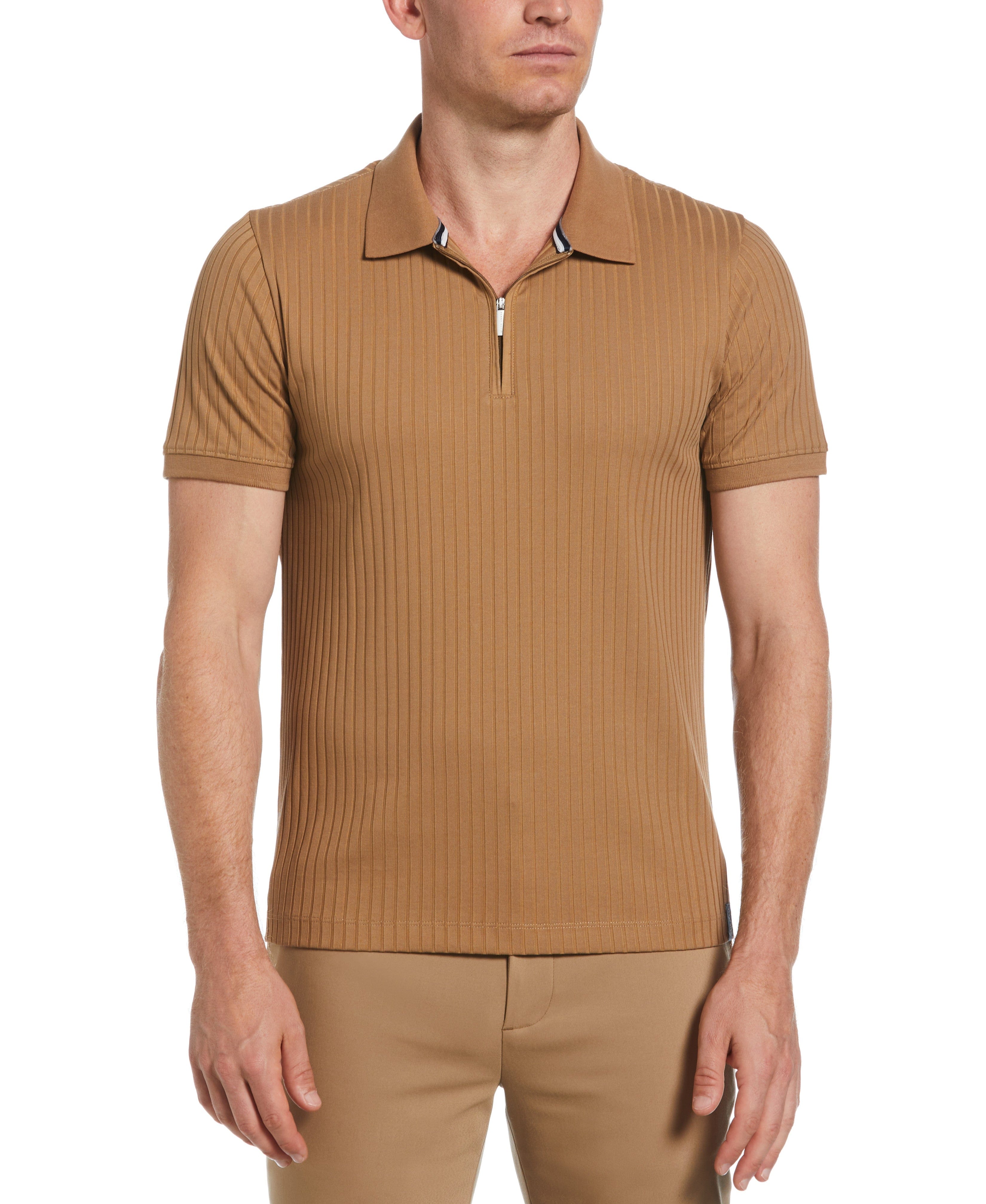 ロバートレイクスベア Perry Ellis men's short sleeve polo shirt with ribbed collar and