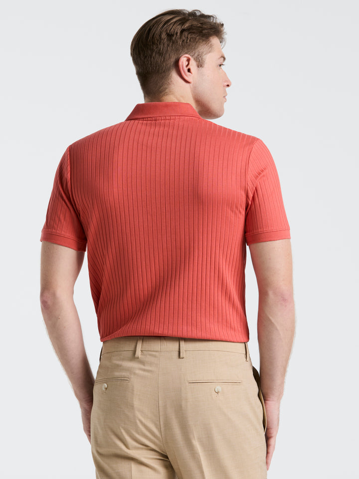 Quarter Zip Ribbed Polo (Burnt Sienna)