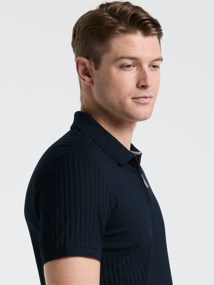 Quarter Zip Ribbed Polo (Dark Sapphire)