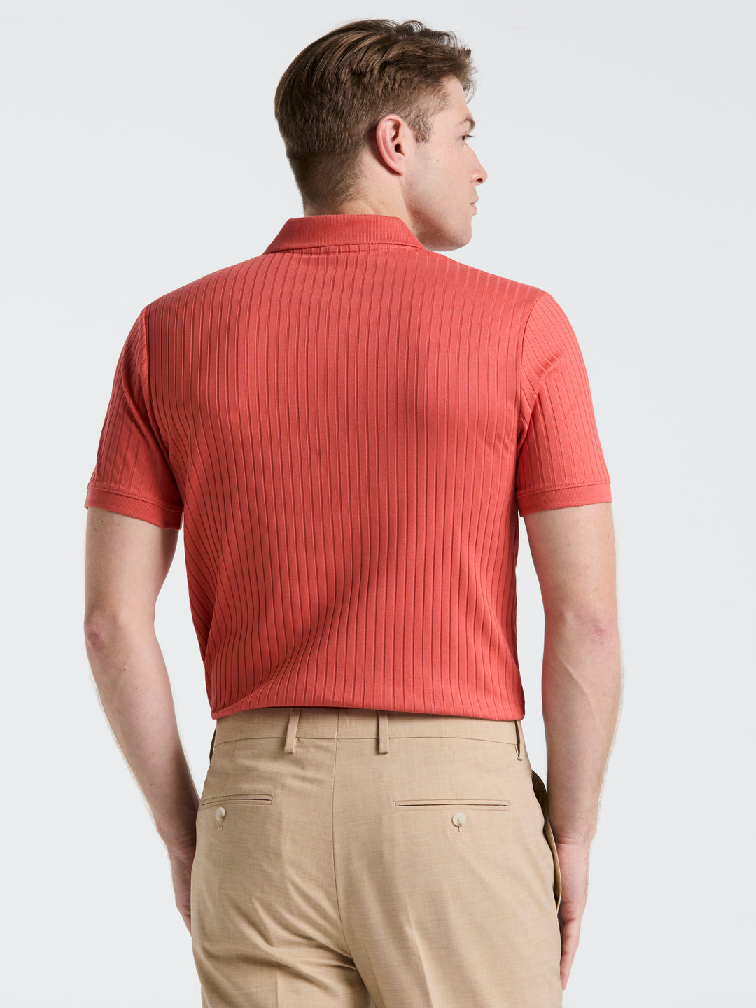 Quarter Zip Ribbed Polo (Burnt Sienna)