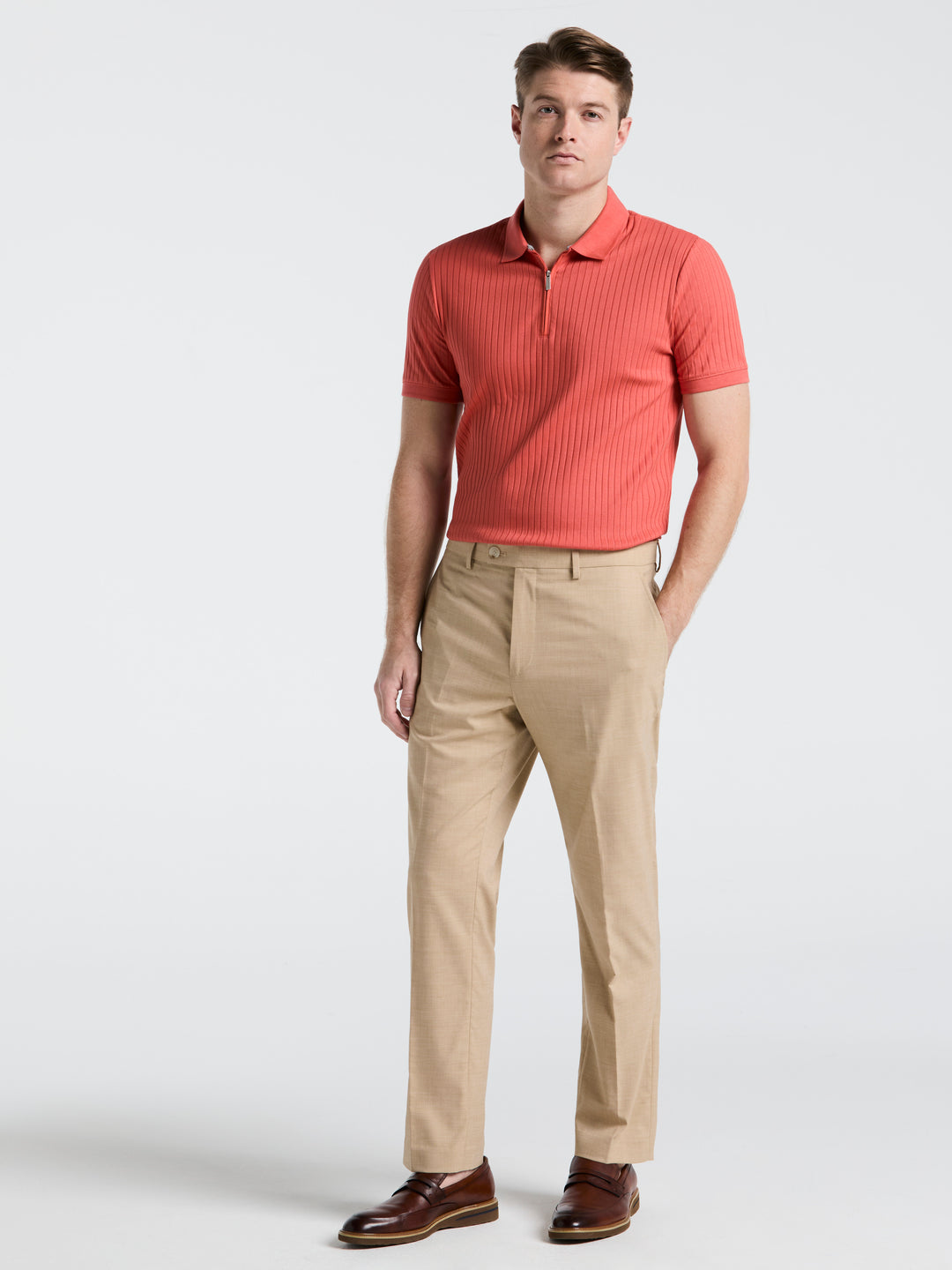 Quarter Zip Ribbed Polo (Burnt Sienna)