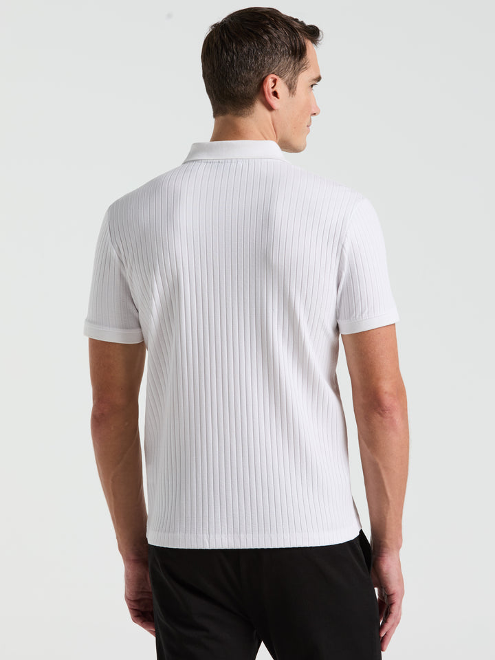 Quarter Zip Ribbed Polo (Bright White)