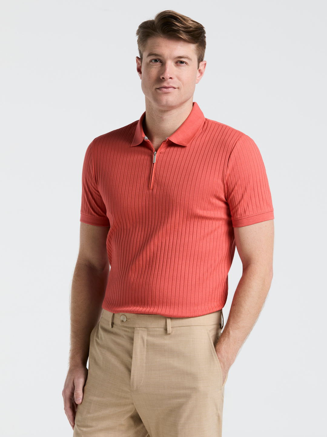 Quarter Zip Ribbed Polo (Burnt Sienna)