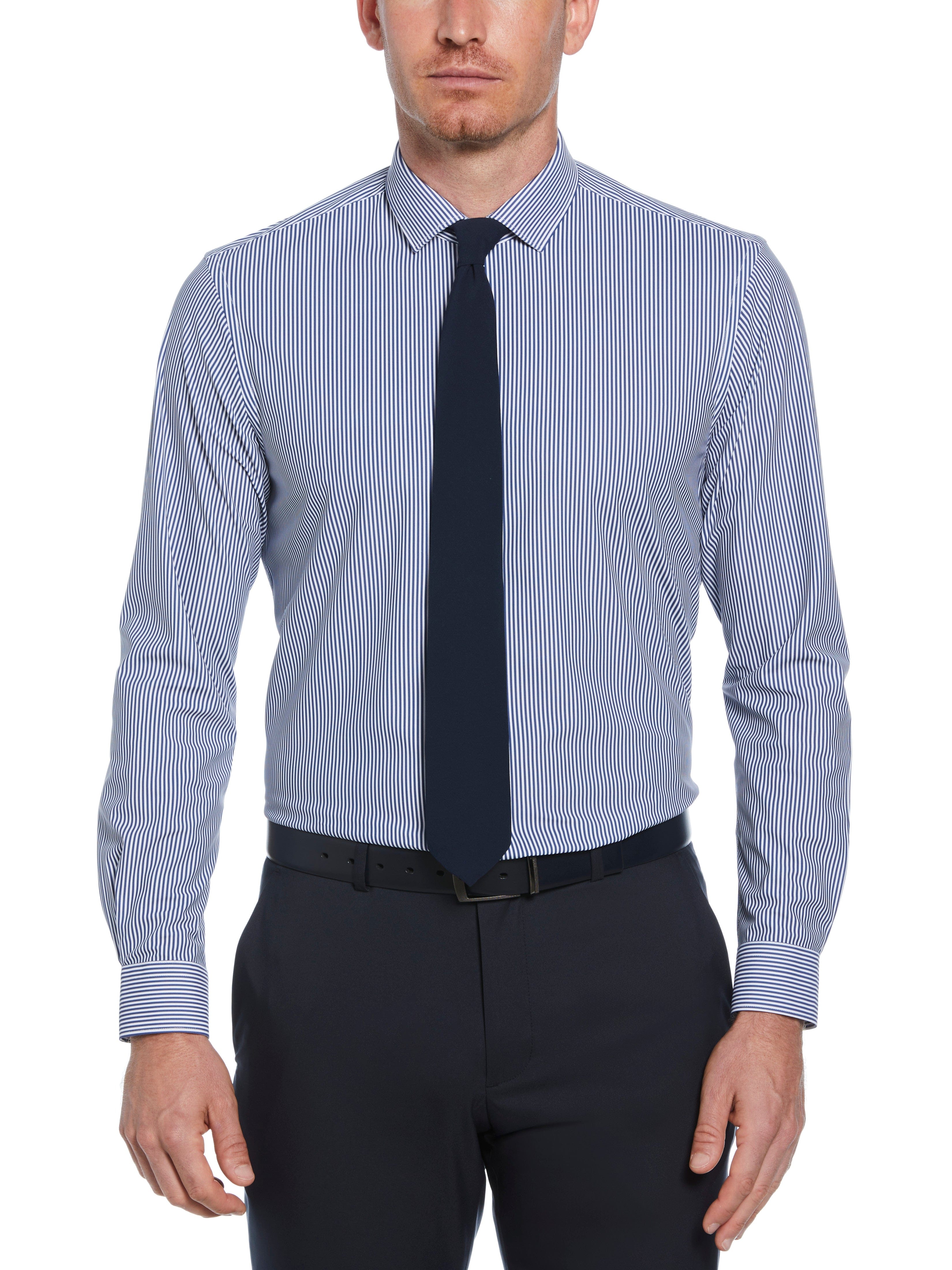 fitted striped dress shirt Club Room Mens Striped Slim Fit Dress Shirt Blue XL