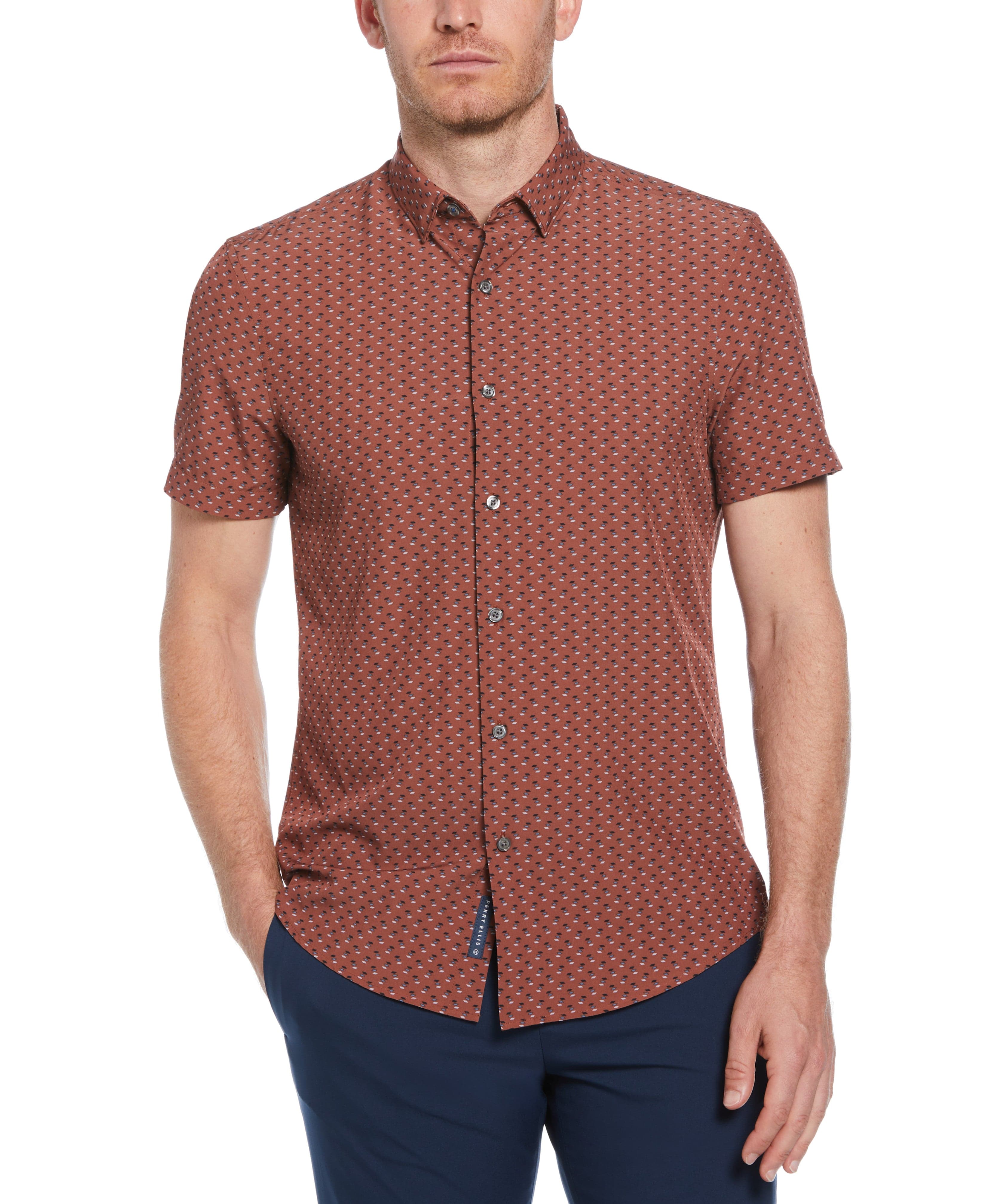 brown slim fit dress shirt Look polished and stylish even on casual days with this Perry Ellis diamond print shirt. The classic and subtle diamond print combined with the modern give this men's short sleeve BROWN SMOKEY Eye Makeup Size:0-3M explore:work Peter jackson shirt for a relaxed