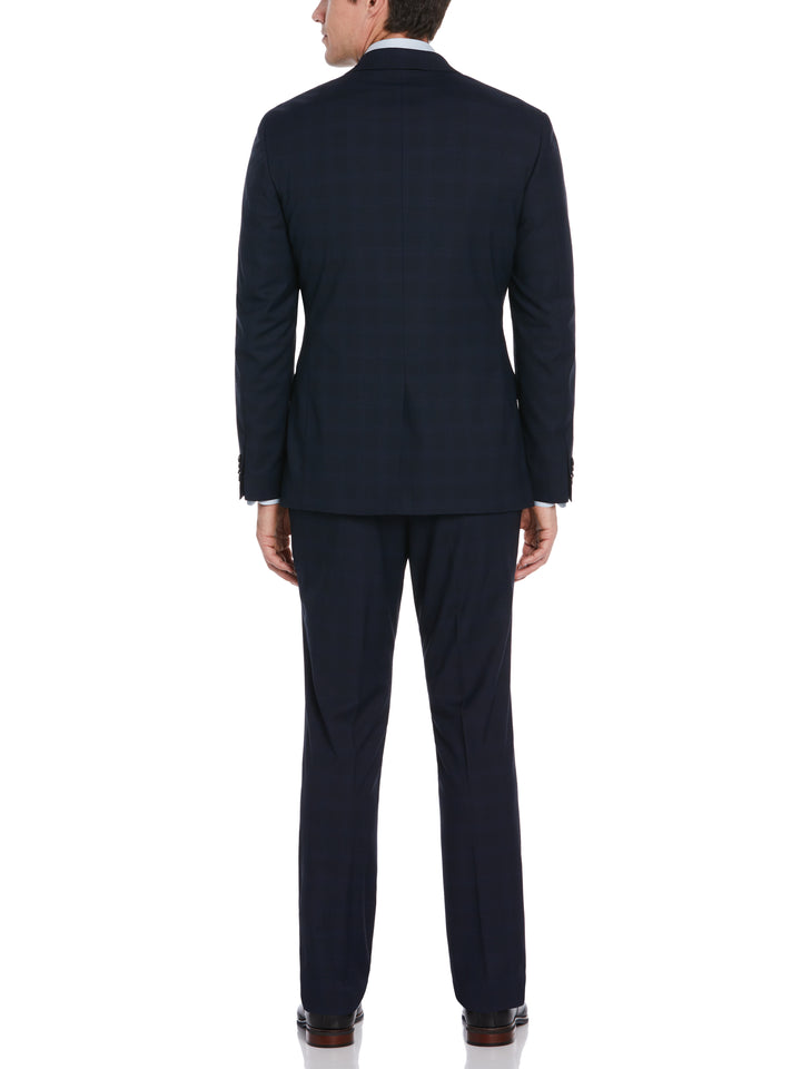 Textured Fashion Plaid Suit Jacket (Navy)