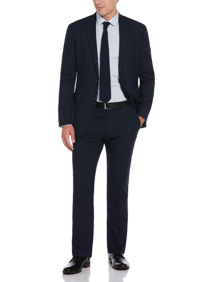 Textured Fashion Plaid Suit Jacket (Navy)