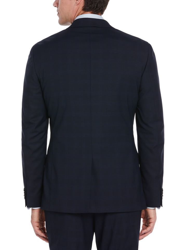 Textured Fashion Plaid Suit Jacket (Navy)