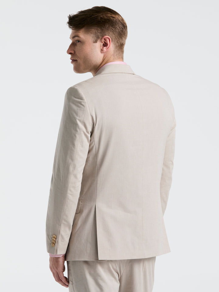 Slim Fit Solid Linen Blend Suit Jacket (Sand)