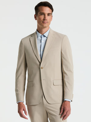 Slim Fit Solid Cotton Blend Suit Jacket (Khaki)