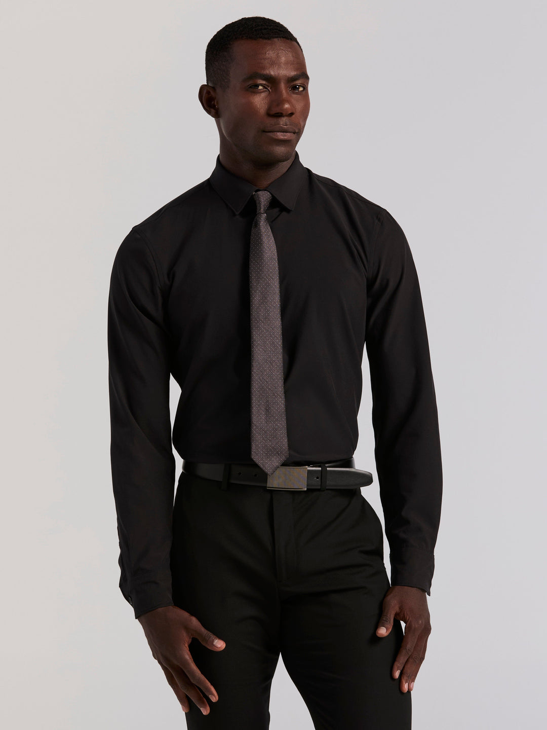Slim Fit Tech Solid Total Stretch Dress Shirt (Black)