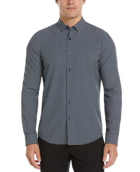 Slim Fit Total Stretch Geometric Pattern Shirt (Black) 