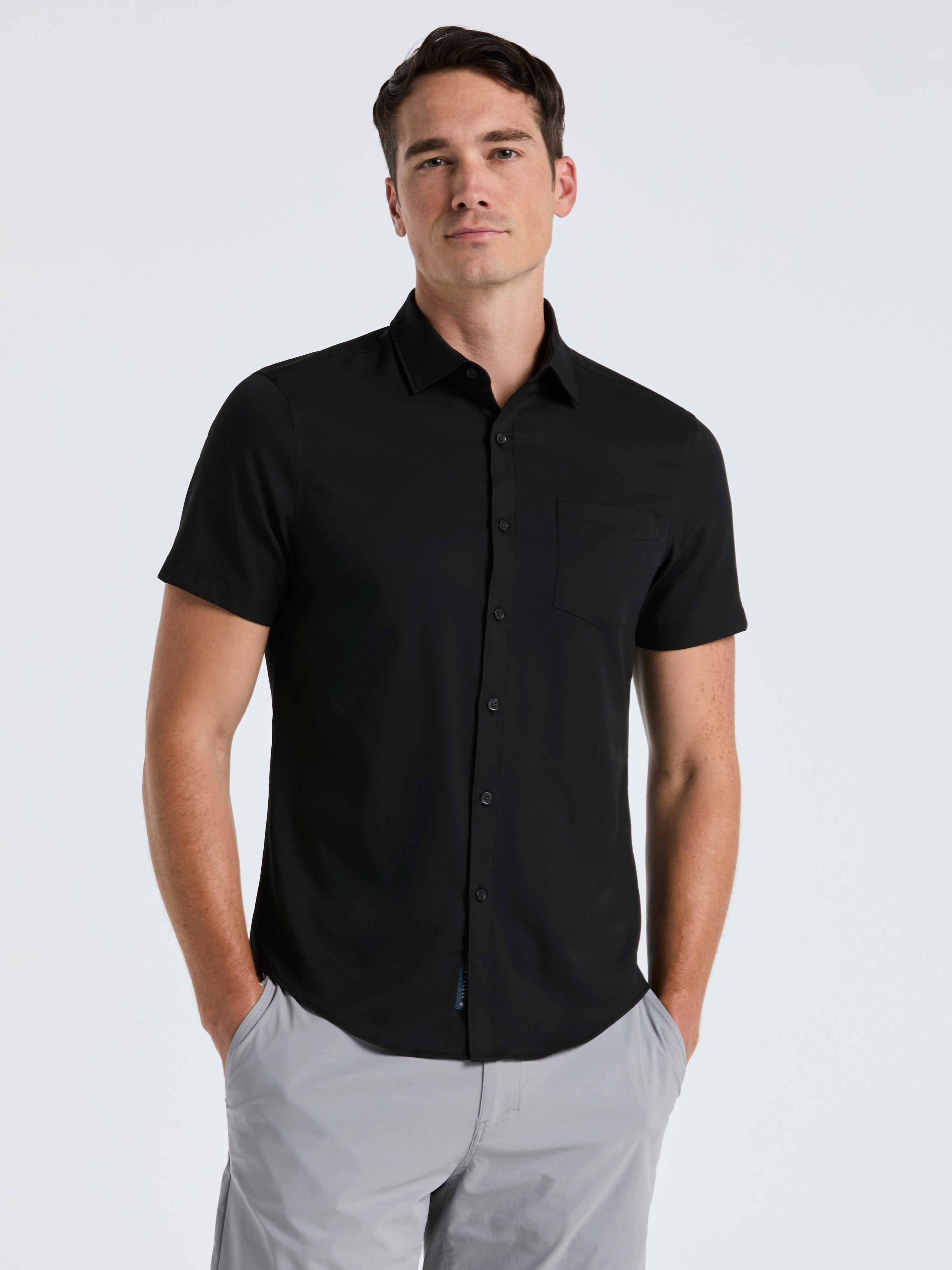 Perry Ellis Men's Slim Fit Total Stretch Pocket Shirt in Bright White, Size 2XL, 100% Polyester, Solid