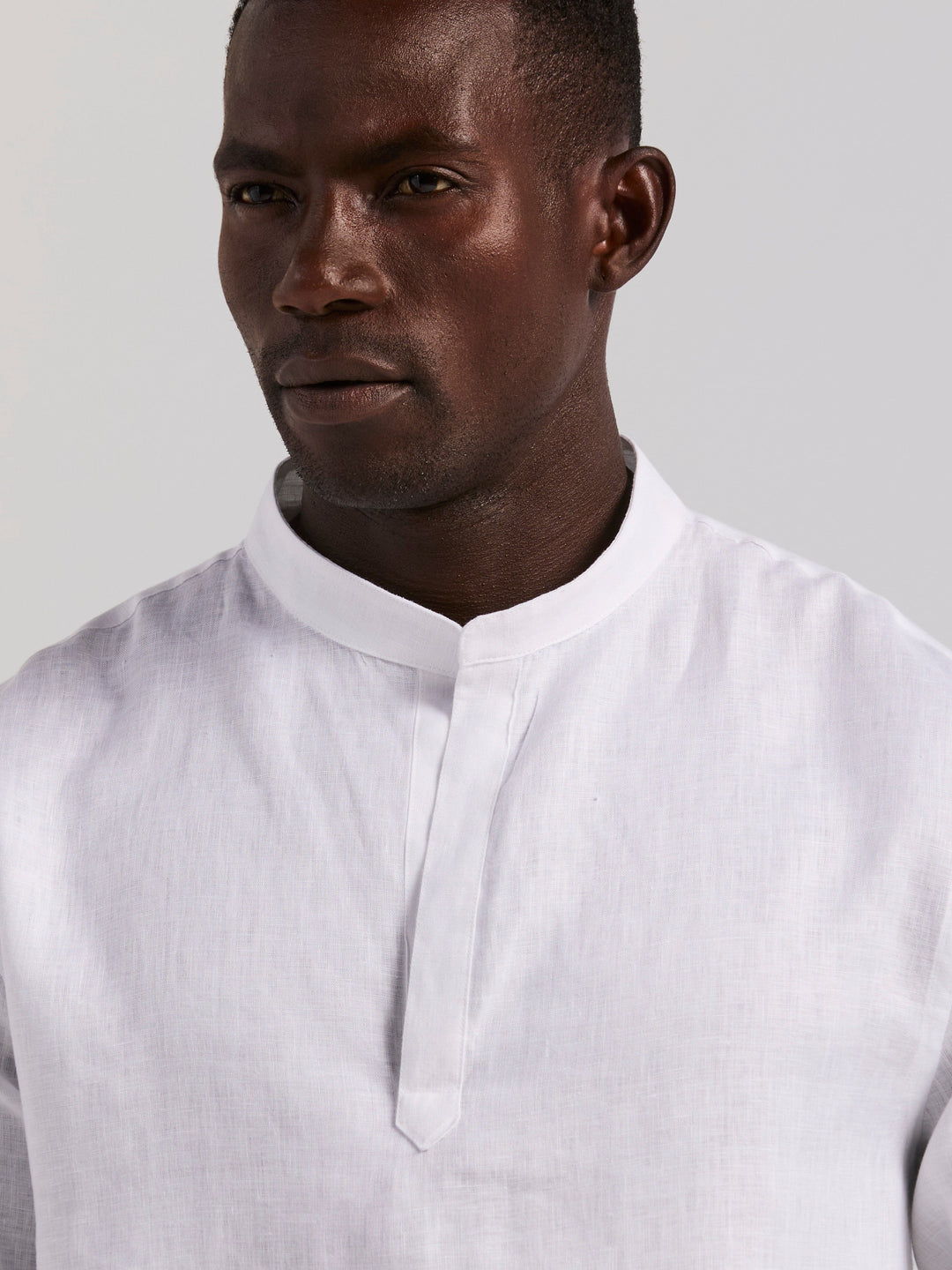 Solid Linen Popover Shirt (Bright White)