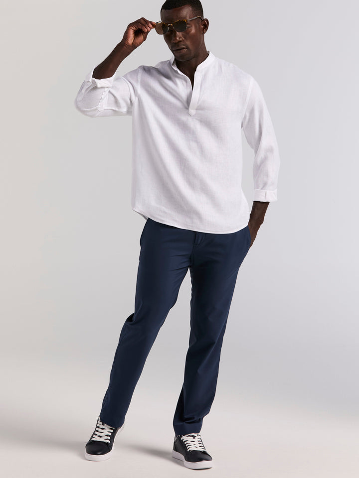 Solid Linen Popover Shirt (Bright White)