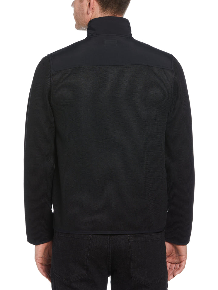 Solid Stretch Full-Zip Fleece Sweater (Black)