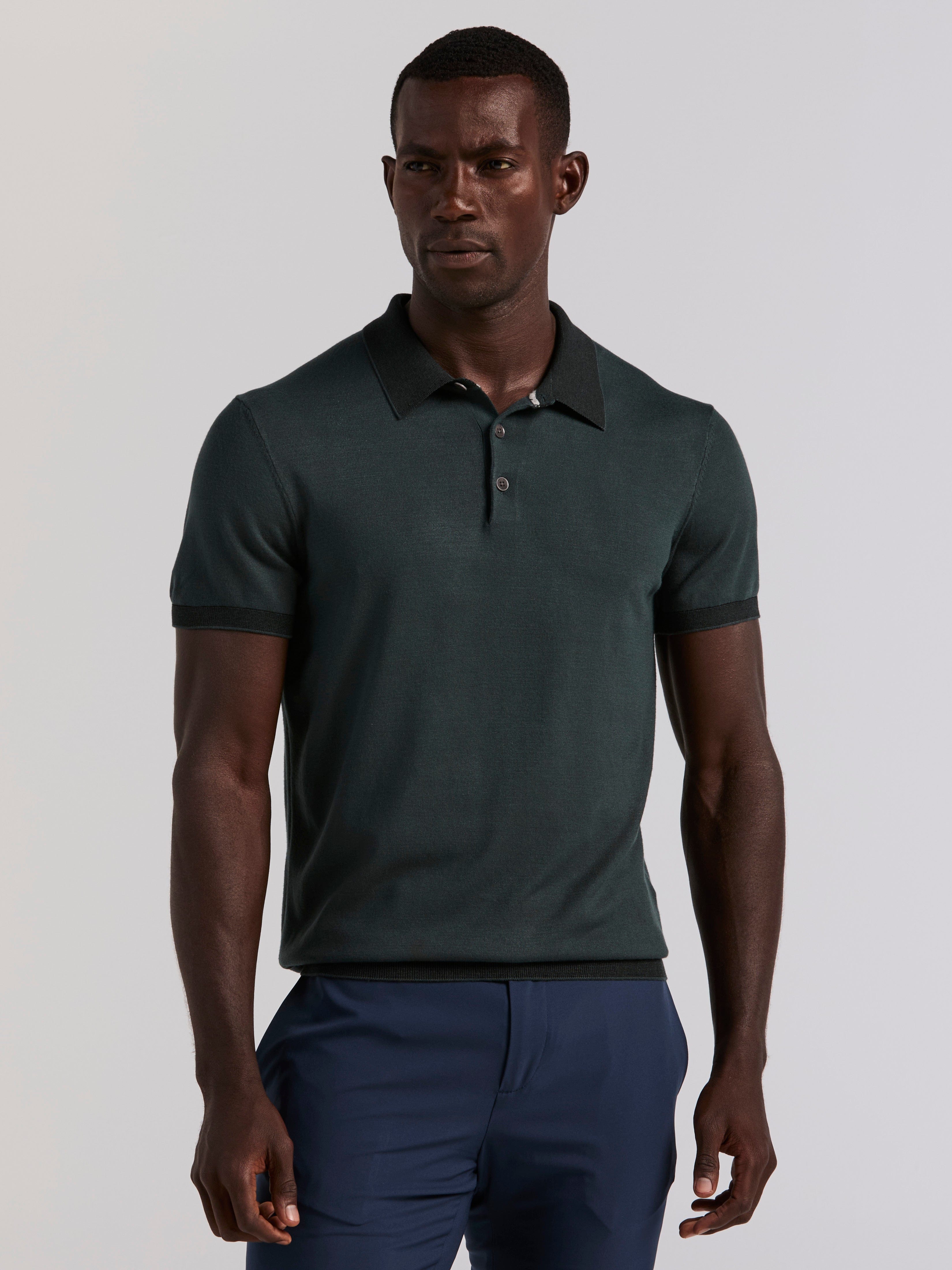 Tech Knit Contrast Sweater Polo – Perry Ellis