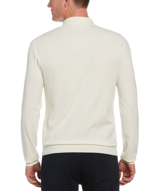 Tech Knit Long Sleeve Line Pattern Polo | Perry Ellis