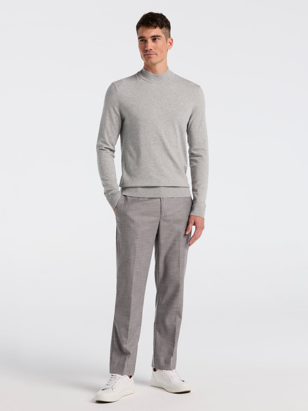 Tech Mock Neck Pullover Sweater (Quiet Gray Heather)