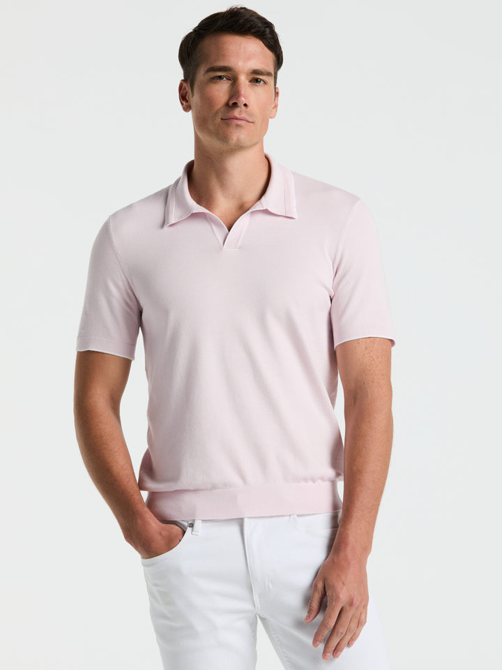 Open Polo Sweater with Tipping Detail (Orchid Ice)