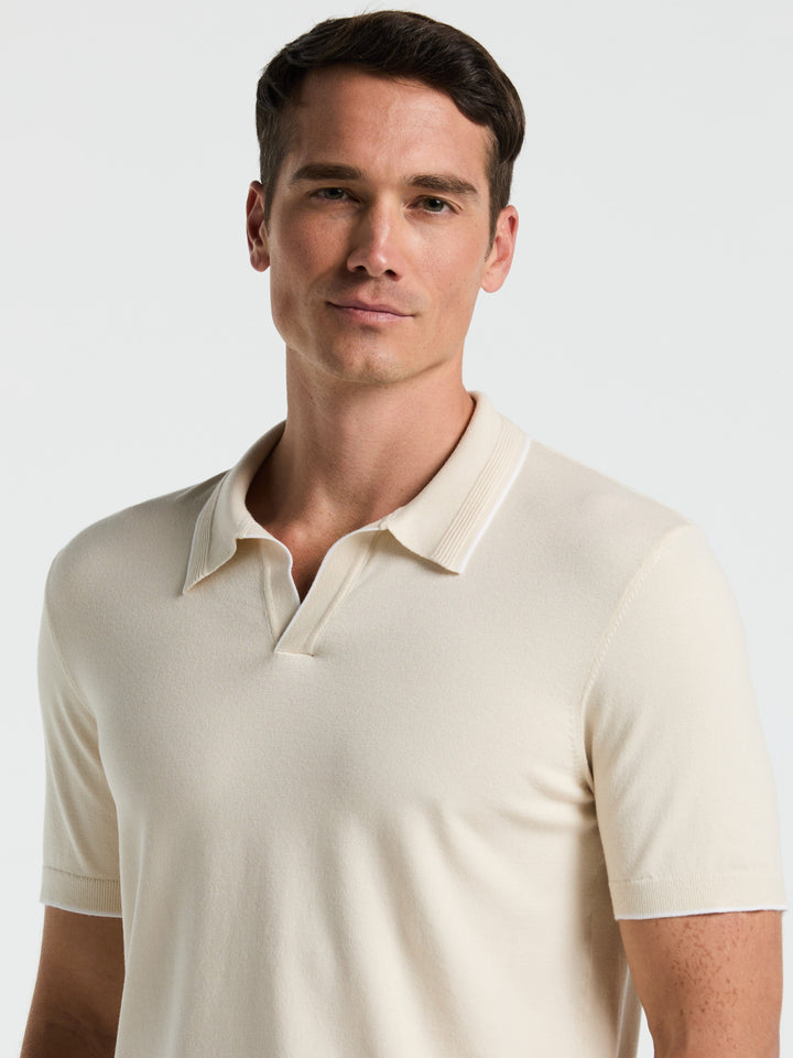 Open Polo Sweater with Tipping Detail (Birch)