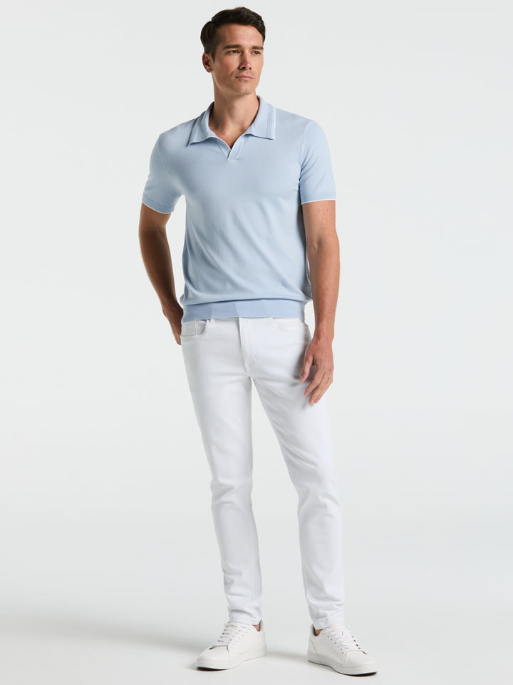 Open Polo Sweater with Tipping Detail (Kentucky Blue)