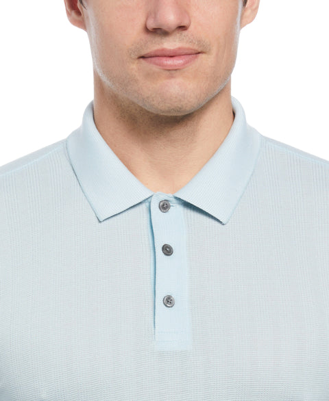 Textured Striped 3-Button Polo (Crystal Blue) 