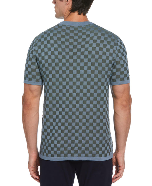 Men s Short Sleeve Crew Neck Sweater Tee Perry Ellis