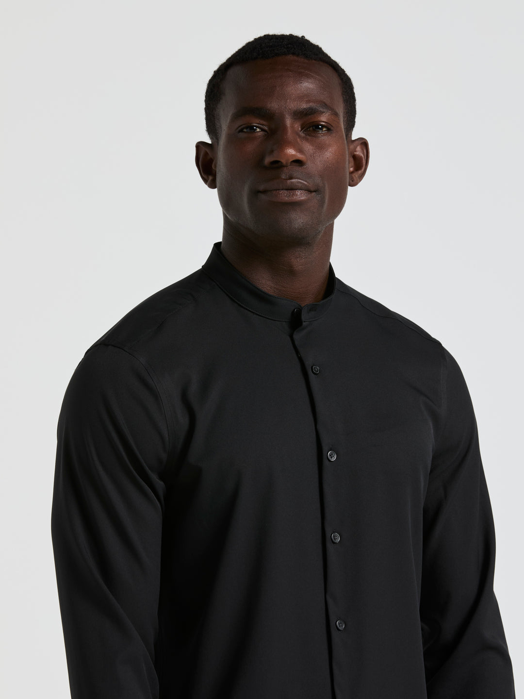 Untucked Total Stretch Slim Fit Banded Collar Shirt (Black)
